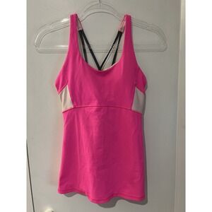 Athleta Start Up Tank Bright Pink White Mesh Strappy Back Cut Out Racerback XS